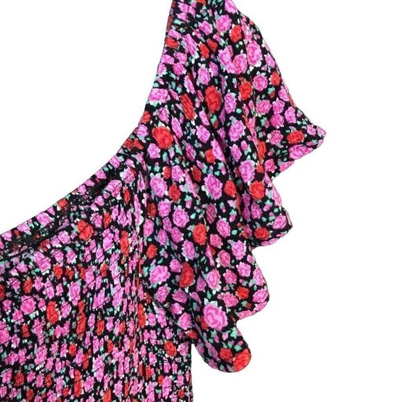 Lulu Women’s FLORAL PRINT MINIDRESS IN BLACK FLORAL PRINT Size L - Picture 3 of 6